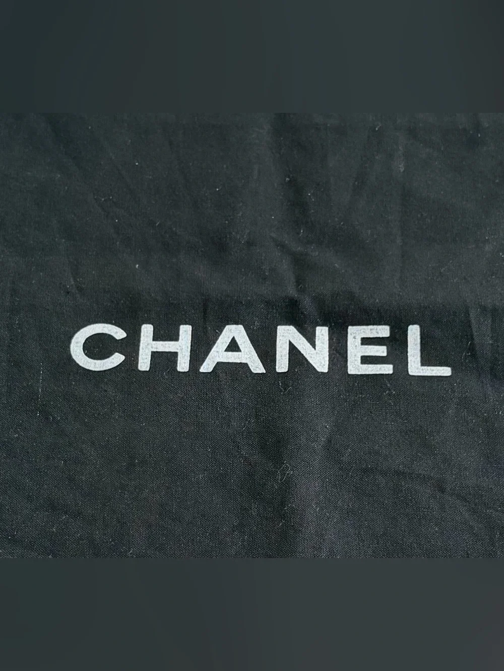 Authentic Chanel black dust bag white logo & drawstring Pre-loved GUC
